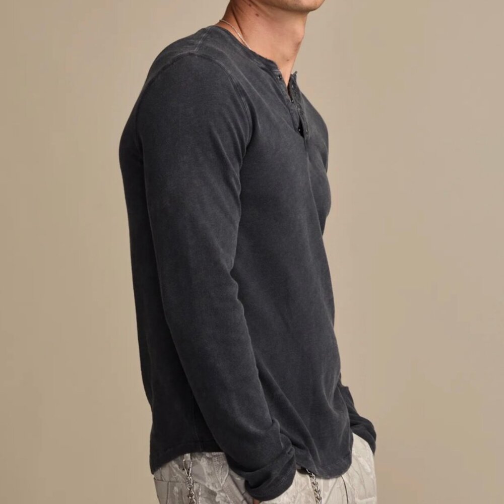 Lucky Brand Mens Long Sleeve Henley Shirt Faded Black XXL 161873 B244/024 - Picture 3 of 4
